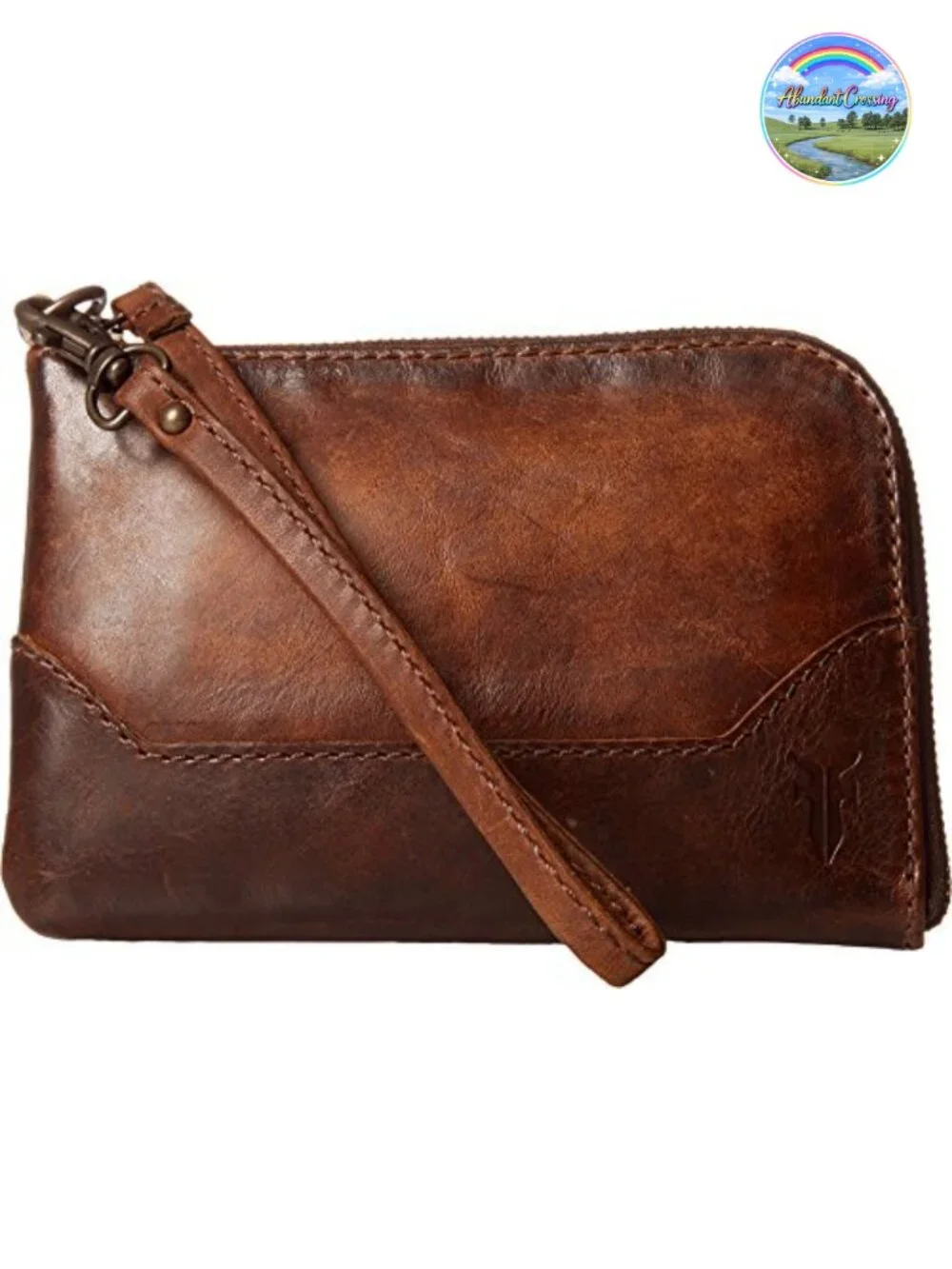 Genuine Leather Wristlet Purse with Removable Strap and Zip Closure